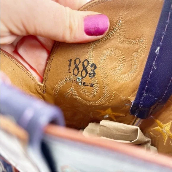 Lucchese purple/blue brown star embroidered snip toe women’s boots - Picture 9 of 13